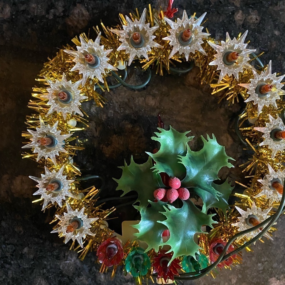 Vintage Noma Santa Lites Illuminated Christmas Wreath Topper Wall Decor Working